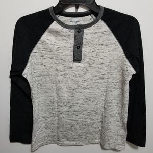 Arizona Jeans 2-Button Long Sleeve Henley Shirt Black White Boys Size Large